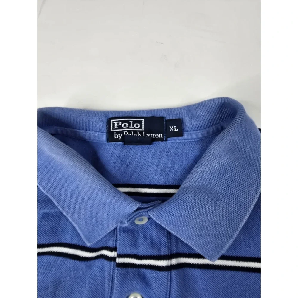 Polo Ralph Lauren Shirt Mens XL‎ Blue Striped Polo Short Sleeve Rugby Soccer Vtg
